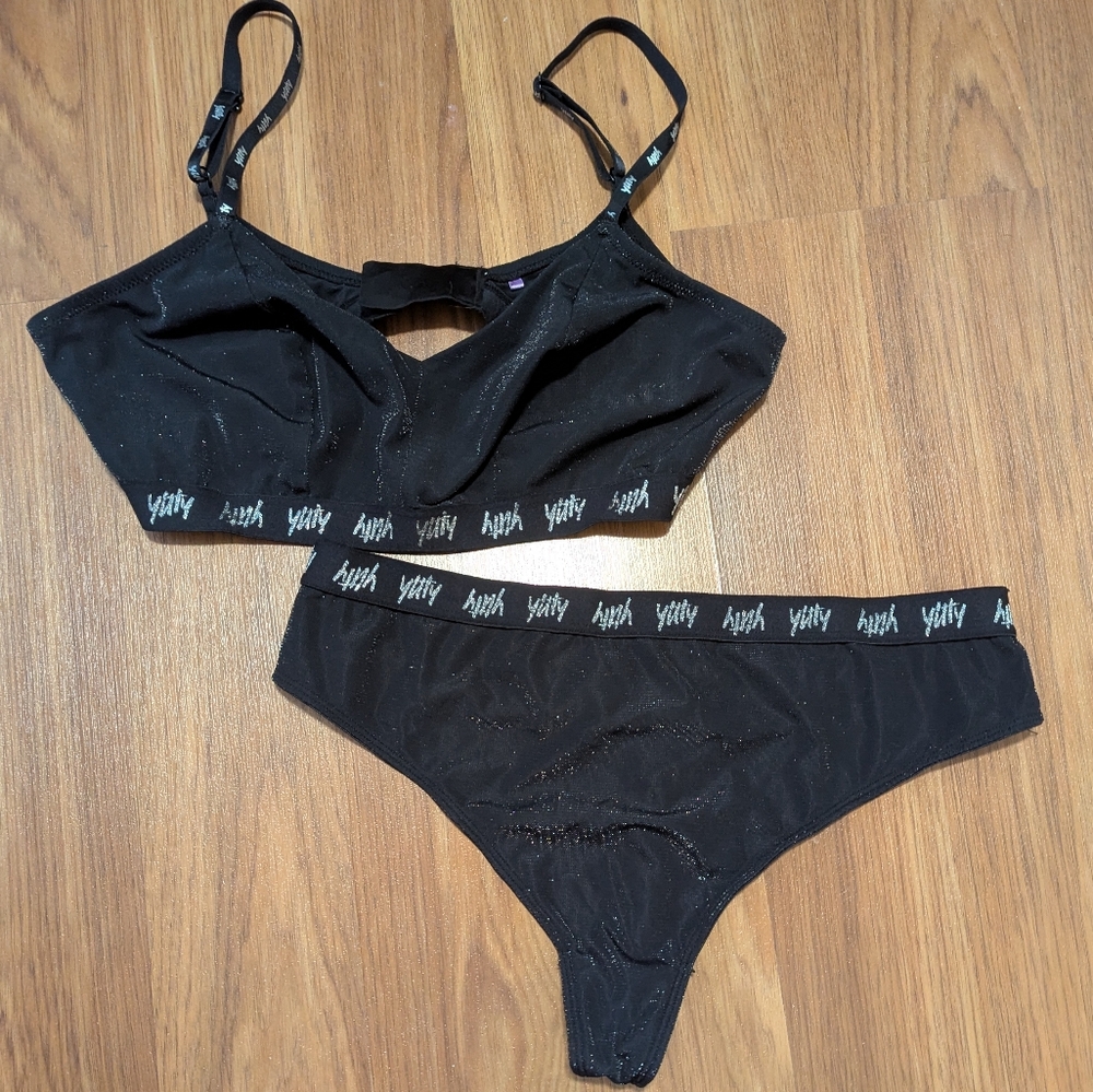 Yitty Black Glitter Bralette & Thong Set Size L